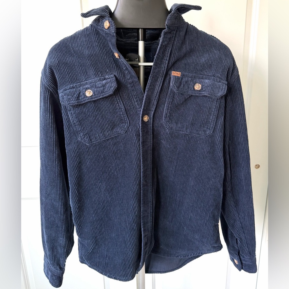Buffalo David Bitton Blue Corduroy Shirt Jacket Shacket Button Front Size Small